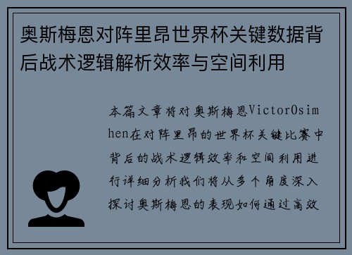 奥斯梅恩对阵里昂世界杯关键数据背后战术逻辑解析效率与空间利用