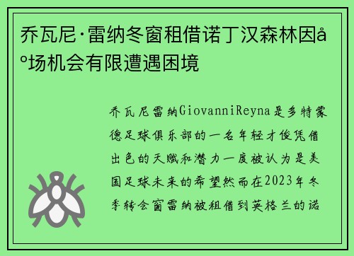 乔瓦尼·雷纳冬窗租借诺丁汉森林因出场机会有限遭遇困境